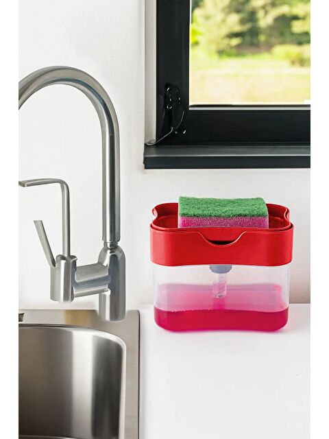 Porsima Org-98 Deterjan Hazneli Pompalı Süngermatik - Sıvı Sabunluk Deterjanlık Organizer - Kırmızı - S000295904-20045