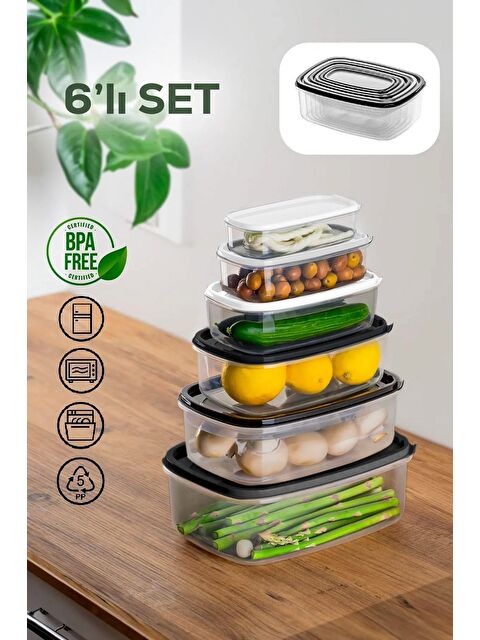 Porsima 1171 6' lı Derin Dondurucu Mikrodalga Saklama Kabı - Çok Amaçlı Erzak Saklama Kabı Seti-Siyah - S000295908-26865