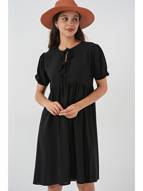 Bigdart Kadın Bağcıklı Midi Elbise 2575 - Siyah - S000418896-19351