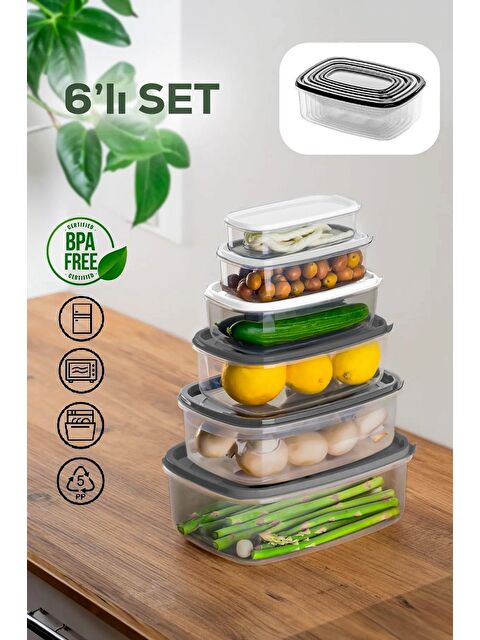 Porsima 1173 6' lı Derin Dondurucu Mikrodalga Saklama Kabı - Çok Amaçlı Erzak Saklama Kabı Seti-Gri - S000295910-26865