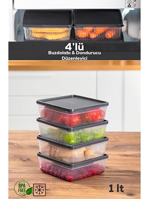 Porsima 1169 4lü Buzdolabı Organizer Mikrodalga Ve Derin Dondurucuya Uygun Buzluk Bakliyat Saklama Kabı - S000295915-26865