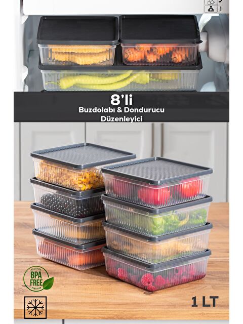 Porsima 1169 8li Buzdolabı Organizer Mikrodalga Ve Derin Dondurucuya Uygun Buzluk Bakliyat Saklama Kabı - S000295916-26865