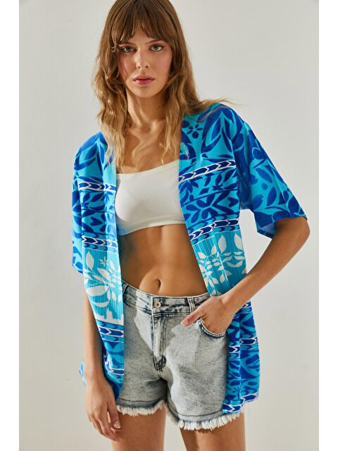 SHADE Kadın Etnik Desenli Kısa Kollu Viskon Kimono - S000236160-17234