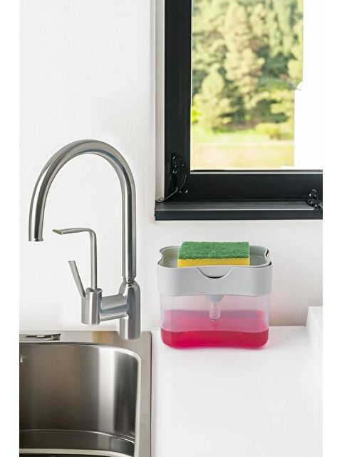 Porsima Org-98 Deterjan Hazneli Pompalı Süngermatik - Sıvı Sabunluk Deterjanlık Organizer-Gri - S000295934-26865