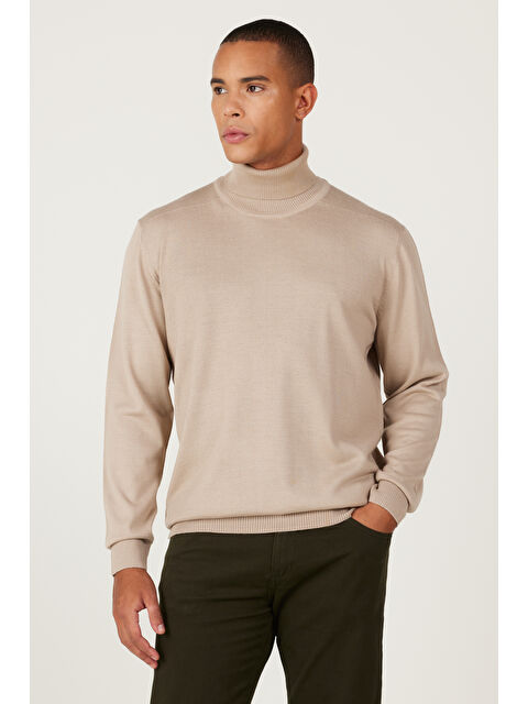 Altınyıldız Classics Erkek Bej Standart Fit Normal Kesim Tam Balıkçı Yaka Triko Kazak - S000403292-19928