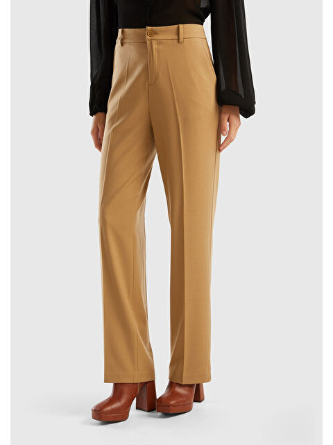 United Colors Of Benetton Kadın Taba Poliviskoz Yumuşak Dokulu Regular Fit Pantolon - S000279457-14955
