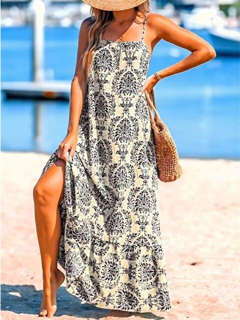 Jane's Kadın Ip Askılı Desenli Fırfırlı Süprem Elbise - S000527907-21164