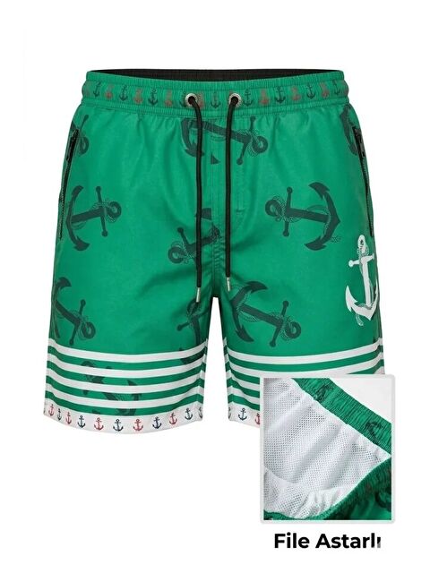 Jane's Erkek Deniz Şortu Fermuarlı Cepli File Astarlı Hızlı Kuruyan Premium - Su Yeşili