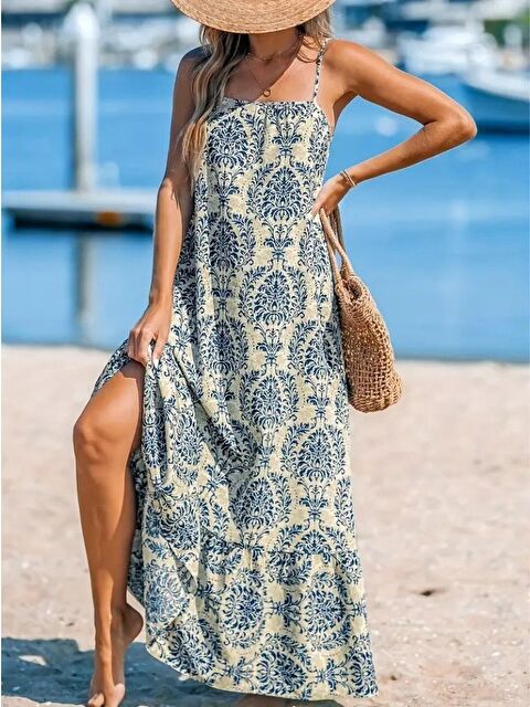 Jane's Kadın Ip Askılı Desenli Fırfırlı Süprem Elbise - S000527907-17234