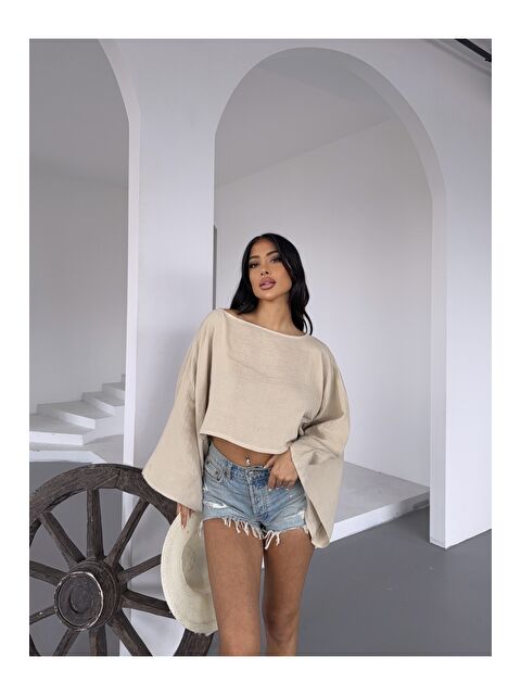 carla10 Müslin Keten Bluz Bej - S000503786-19928