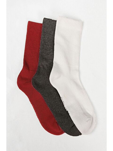 Katia And Bony 3 lü Paket Pamuklu Spor Çorap Beyaz/Gri/ Kırmızı - S000153760-37531