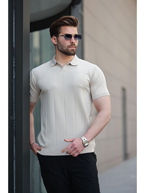 Madmext Bej Polo Yaka Triko Erkek Tişört E7417 - S000374808-19928