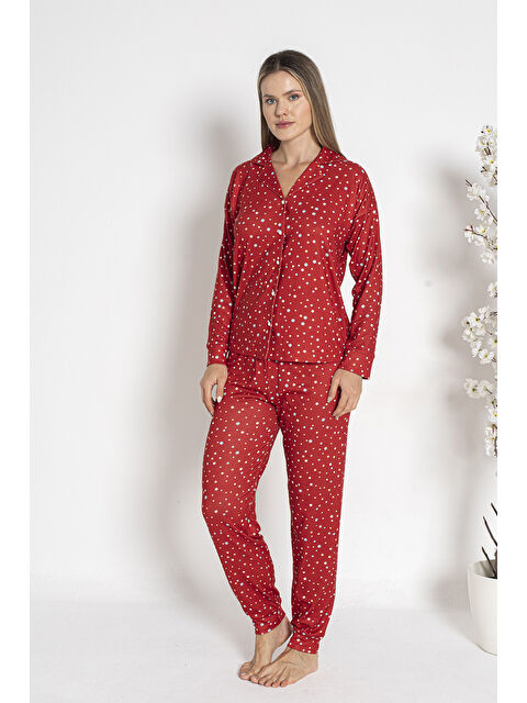 Remsa Kadın Termal Önü Düğmeli Pijama Takımı 24492 Kırmızı - S000288061-20045