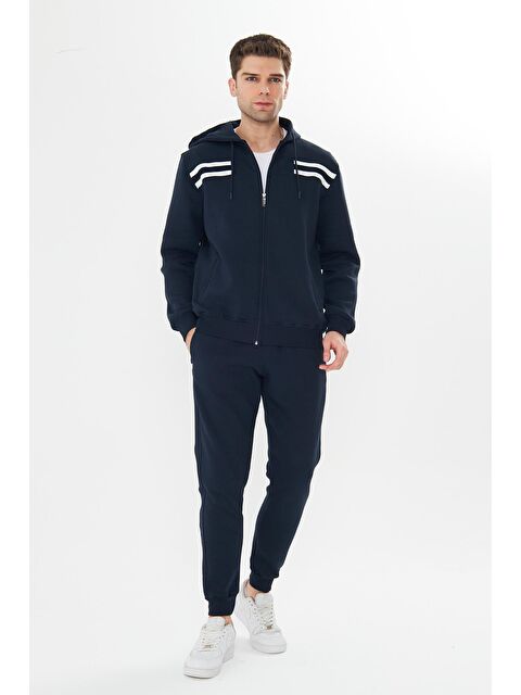 TRENDHILL Erkek İçi Polarlı Kapüşonlu Kışlık Eşofman Takımı Lacivert 9520-L - S000513928-21164