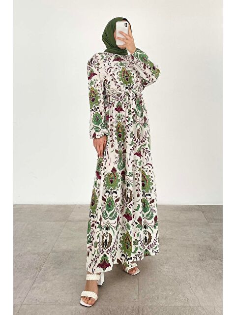 Lamelif Çiçek Desenli Elbise Mint Yeşili - S000517786-18194