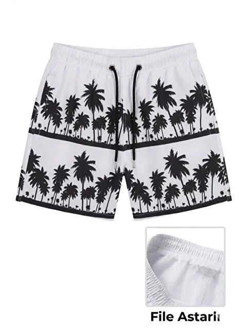 Jane's Erkek Deniz Şortu Fermuarlı Cepli File Astarlı Hızlı Kuruyan Premium - Beyaz