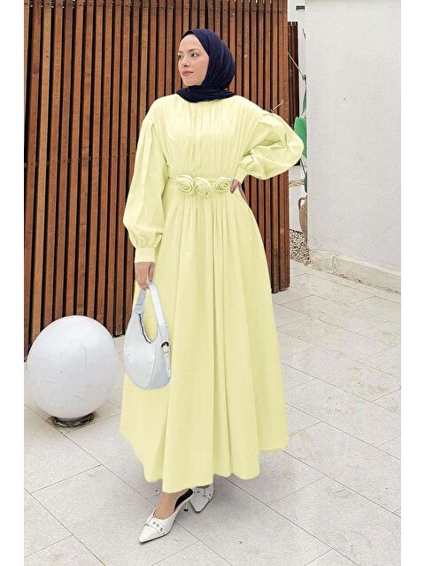 Lamelif Pileli Poplin Elbise Sarı - S000517745-20072