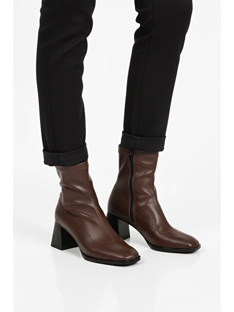 Ayakmod Kahve Polarlı Fermuarlı Streç Kadın Topuklu Bot 2615 Z - S000493048-19413