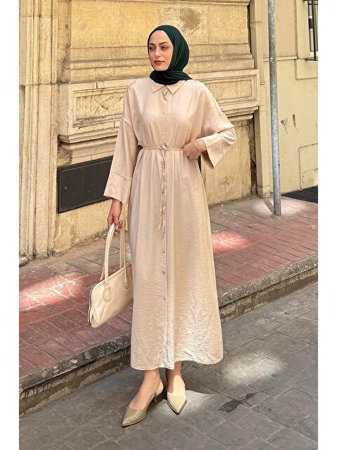 Lamelif Pat Detaylı Elbise Taş - S000517781-25636