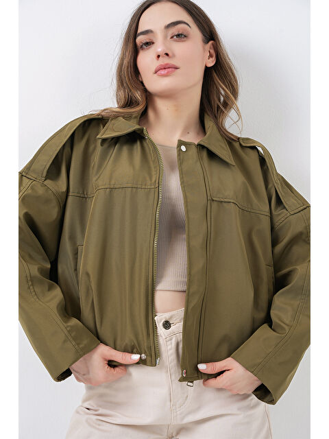 Bigdart Kadın Oversize Kısa Ceket 0732 - Haki - S000482813-18547