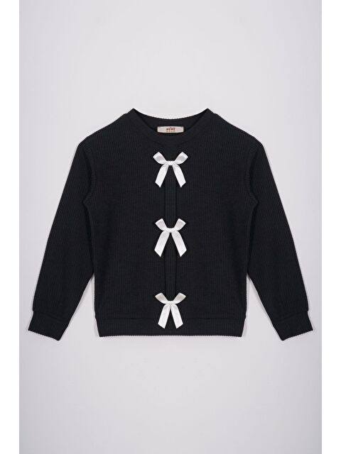 Zepkids Bisiklet Yaka Önü Fiyonk Detaylı Siyah Renk Kız Çocuk Sweat - S000360998-19351