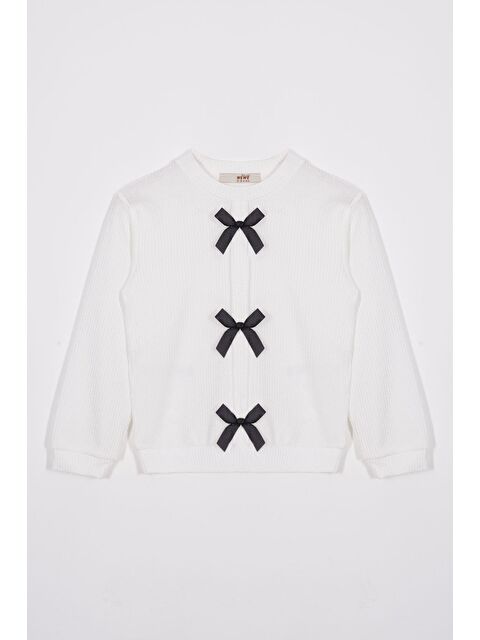 Zepkids Bisiklet Yaka Önü Fiyonk Detaylı Ekru Renk Kız Çocuk Sweat - S000360998-19965