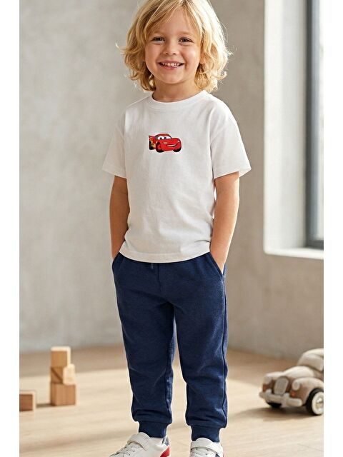 Monila Erkek Çocuk Ekru Pamuklu Araba Baskılı T-Shirt Ve Lacivert Eşofman 2'Li Takım - S000524834-37344