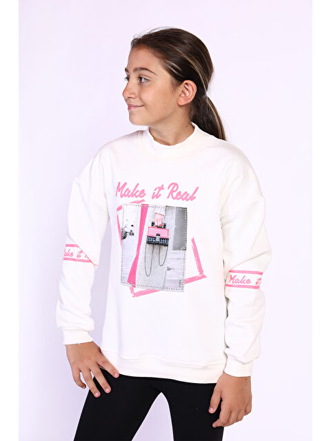 Toontoykids Kız Çocuk Baskılı Taş İşlemeli Balıkçı Yaka Sweatshirt - S000274028-19965