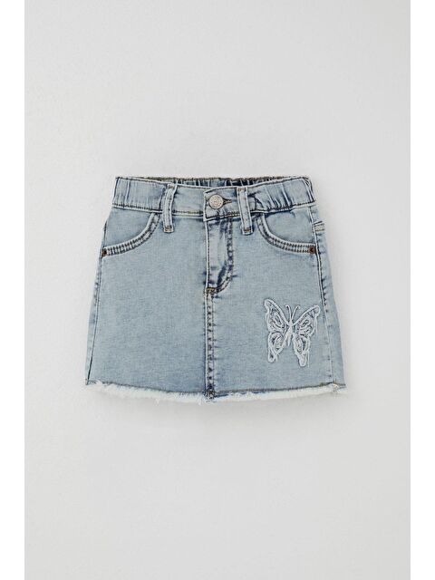 Breeze Kız Çocuk Jean Etek Kelebek Nakışlı Düğme Detaylı Açık Mavi (1.5-3 Yaş) - S000434030-17437