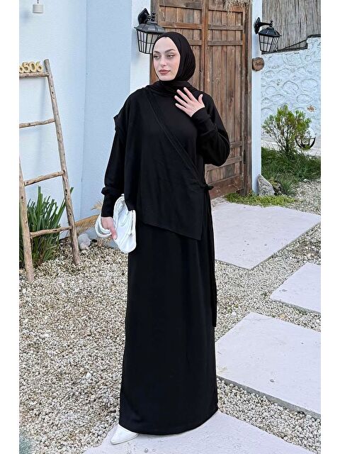 Lamelif Büzgülü Tesettür Elbise Siyah - S000517790-19351