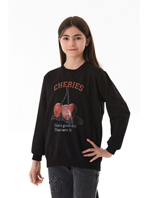 Fullamoda Kiraz Baskılı Bisiklet Yaka Çocuk Sweatshirt - S000381044-19351