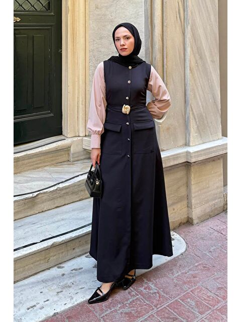 Lamelif Düğme Detaylı Elbise Siyah - S000517796-19351