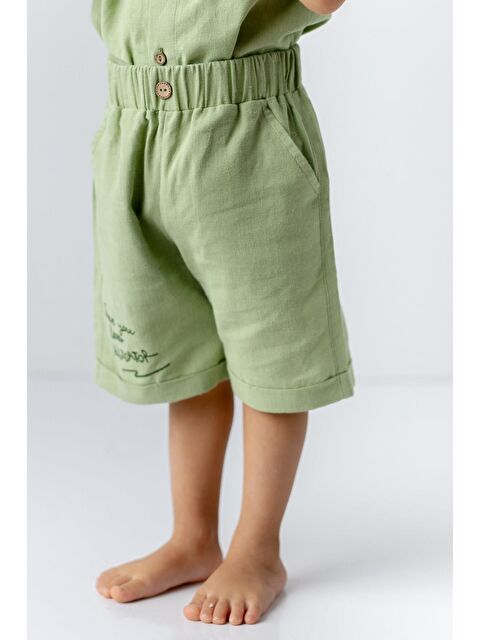 MİNİNİO Erkek Bebek Nakış Detaylı Keten Şort - S000363704-18194