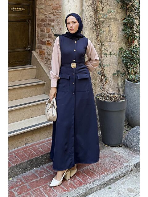 Lamelif Düğme Detaylı Elbise Lacivert - S000517796-21164