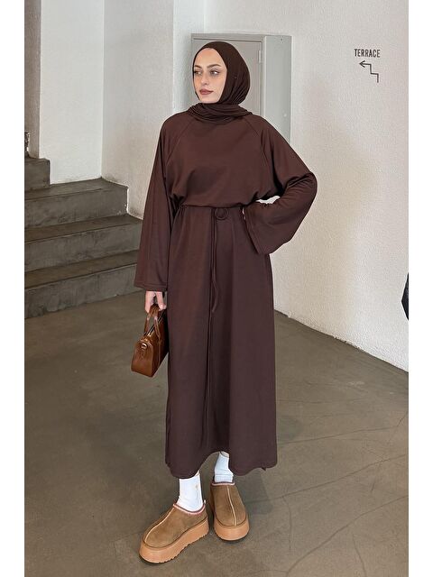 Lamelif Bağlama Detaylı Elbise Acı Kahverengi - S000517791-28102