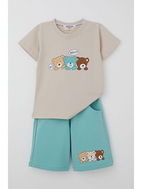 Breeze Erkek Bebek Şortlu Takım Sevimli Dostlar Baskılı Bej (9 Ay-1 Yaş) - S000363377-19928