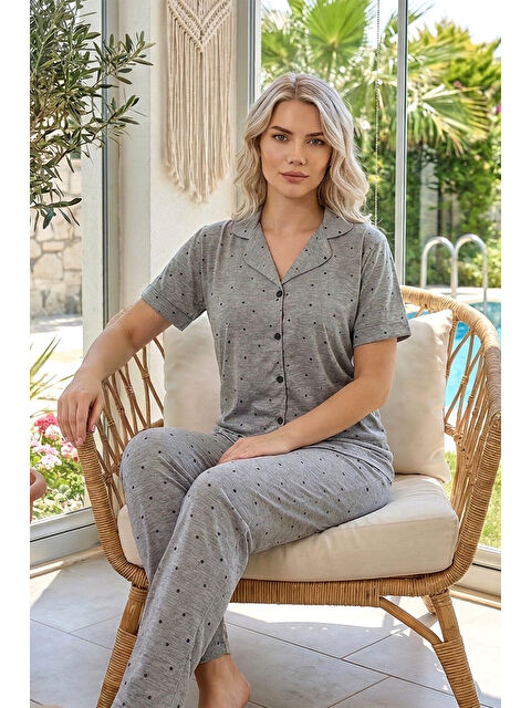 Remsa Kadın Desenli Kısa Kol Suprem Pijama Takımı 0616 Gri01