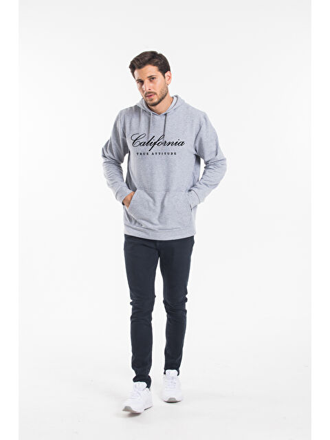Süperlife Kapüşonlu Regular Fit El Yazılı California Baskılı Erkek Büyük Beden Hoodie - S000292816-17308