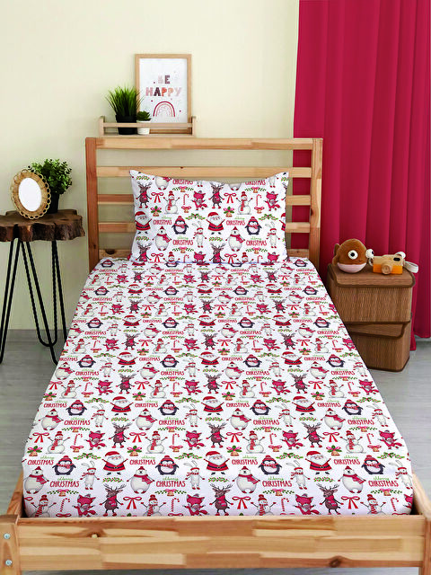 Evmila Yılbaşı Desenli Tek Kişilik Baskılı Lastikli Çarşaf Takımı– 100x200cm - S000486317-23173