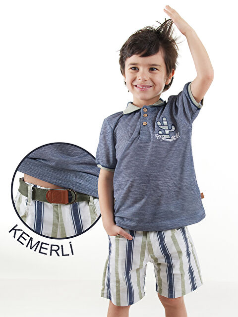 Midimod Erkek Çocuk 3lü Takım Polo Yaka T-Shirt Şort Takım - S000415167-21164