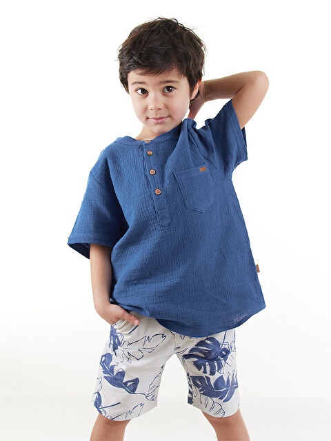 Midimod Erkek Çocuk Müslin Gömlek Gabardin Şort Takım - S000415168-21164