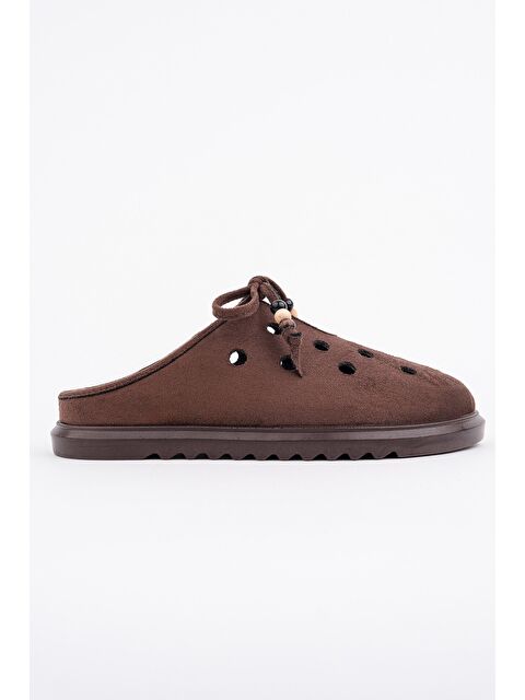 Muggo SHAMMY Süet Deri Delikli Bağcıklı Günlük Rahat Önü Kapalı Kadın Terlik