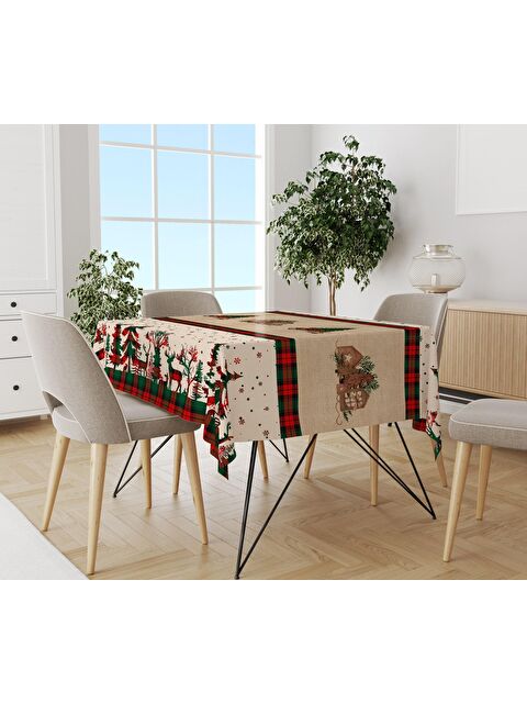 Evmila Yılbaşı Desenli Kadife Doku Masa Örtüsü - S000111495-23173