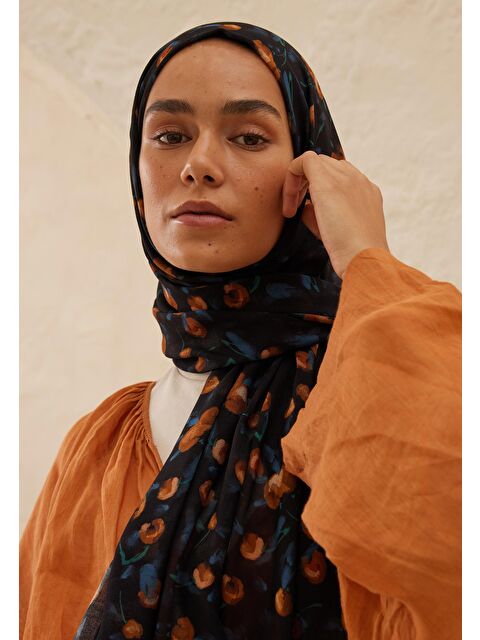 Fresh Scarfs Cherry Desen Rami Şal Lacivert - S000458288-21164