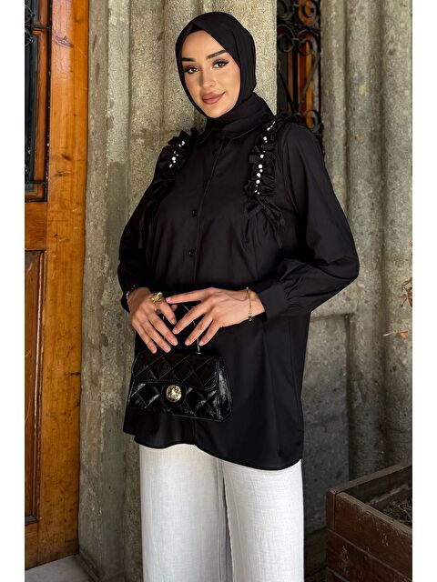 Julude Omuz Büzgülü İncili Tesettür Gömlek Tunik - S000413261-19351