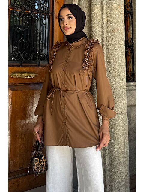 Julude Omuz Büzgülü İncili Tesettür Gömlek Tunik - S000413261-19966