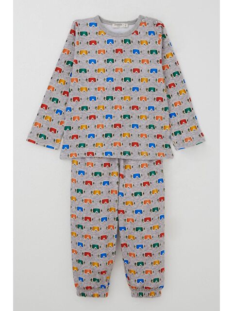 Breeze Erkek Çocuk Pijama Takımı Renkli Kayakçı Gözlüğü Desenli Gri Melanj (1-3 Yaş) - S000434020-74