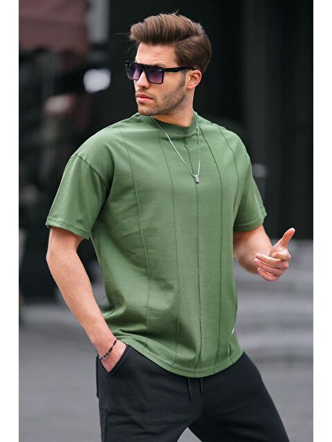 Madmext Haki  Bisiklet Yaka Erkek %100 Pamuk Tişört 6175 - S000130685-18547