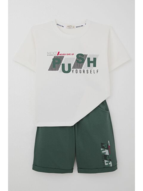 Breeze Erkek Çocuk Şortlu Takm Yazı Baskılı Beli Lastikli Cepli Ekru (6-12 Yaş) - S000434026-19965