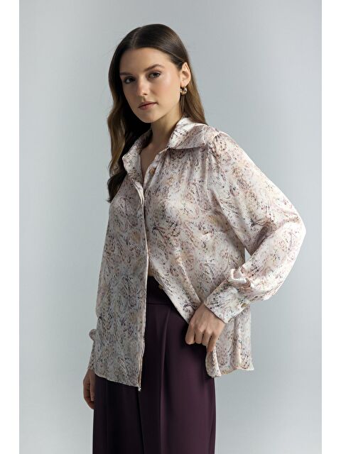 SATEEN Şal Desen Gömlek - Bej